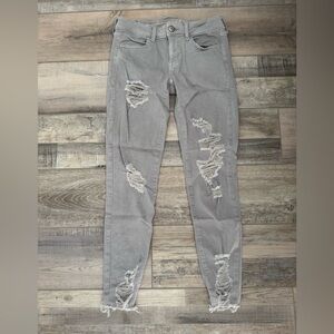 American Eagle Outfitters Gray Distressed Skinny Jeans